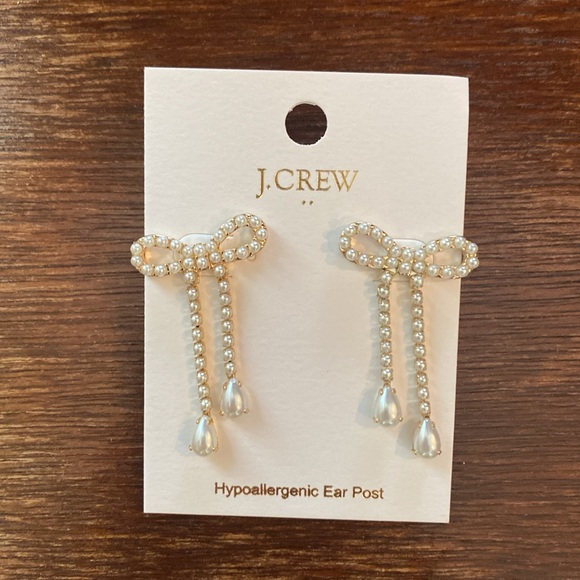 J. Crew Pearl Bow Dangly Statement Earrings - Picture 7 of 9